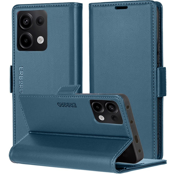 Pouzdro pro Xiaomi Redmi Note 13 Pro 4G / Xiaomi Redmi Note 14S / Xiaomi Poco M6 Pro 4G, ERBORD Glossy Litchi, flipová peněženka, modré