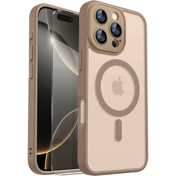 Pouzdro pro iPhone 16 Pro, pro MagSafe, ERBORD Matt Case, desert titanium + sklo na displej