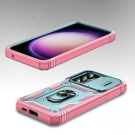 Pouzdro pro Samsung Galaxy S23 FE, CamShield Slide, zelená / růžová 