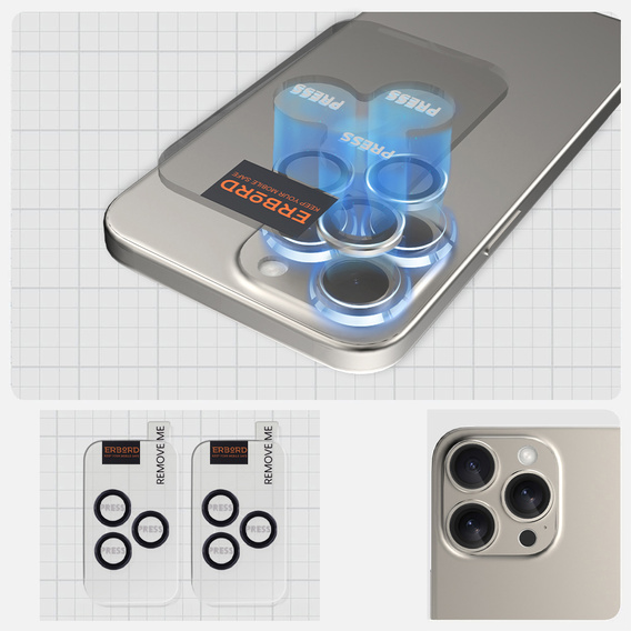 2x ERBORD OPTIK Pro tvrzené sklo pro fotoaparát iPhone 16 Pro/16 Pro Max / 15 Pro/15 Pro Max/14 Pro/14 Pro Max, titan