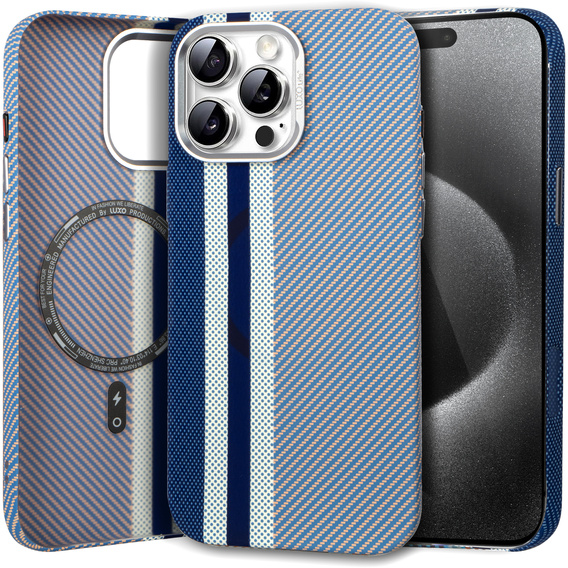 Pouzdro pro iPhone 15 Pro, Carbon Fiber MagSafe, modré