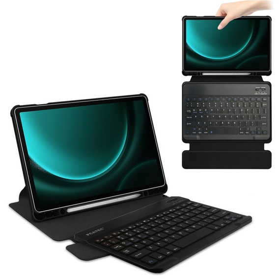 Pouzdro s klávesnicí pro Samsung Galaxy Tab S9 FE+ Plus, Rotary 360° Leather, černé