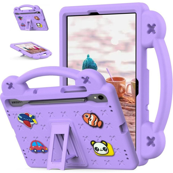 Dětské pouzdro pro Samsung Galaxy Tab S7/S8/S9, Cute Patterns, se stojánkem, fialové