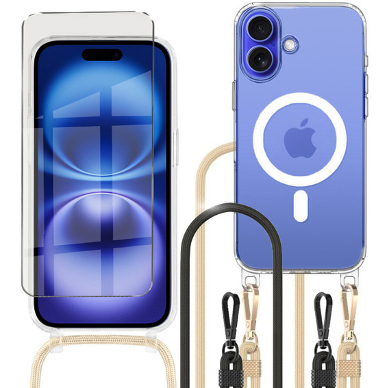 Pouzdro se šňůrkou na krk pro iPhone 16, ERBORD MagSafe, průhledné + sklo na displej