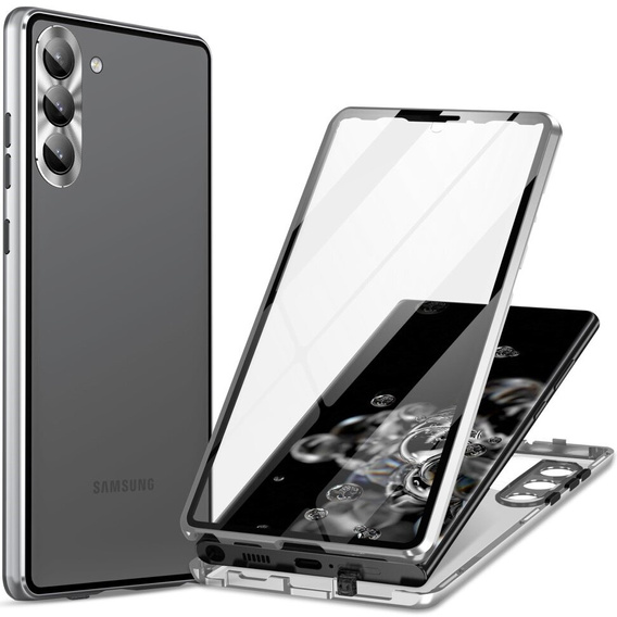 Pouzdro pro Samsung Galaxy S24, Magnetic Dual Glass, stříbrné