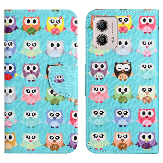 Klopové pouzdro pro Motorola Moto G73 5G, Wallet, owls, modré