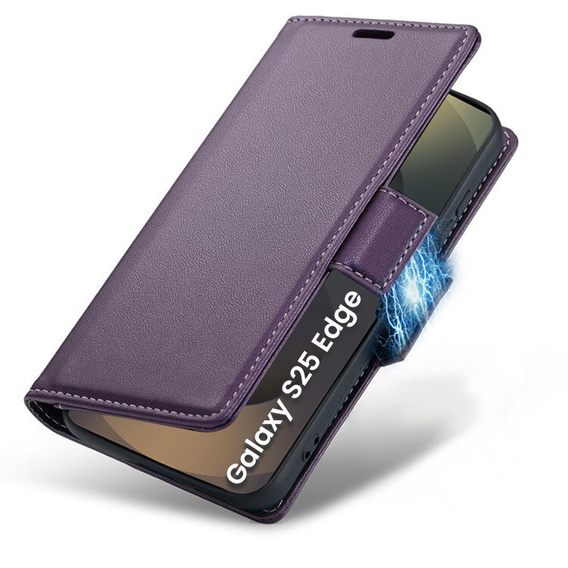 Pouzdro pro Samsung Galaxy S25 Edge, ERBORD Glossy Litchi, flipová peněženka, fialové