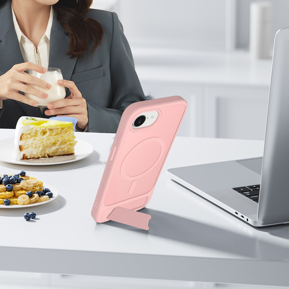 Pouzdro pro iPhone 16E, matný stojánek, pro MagSafe, růžové