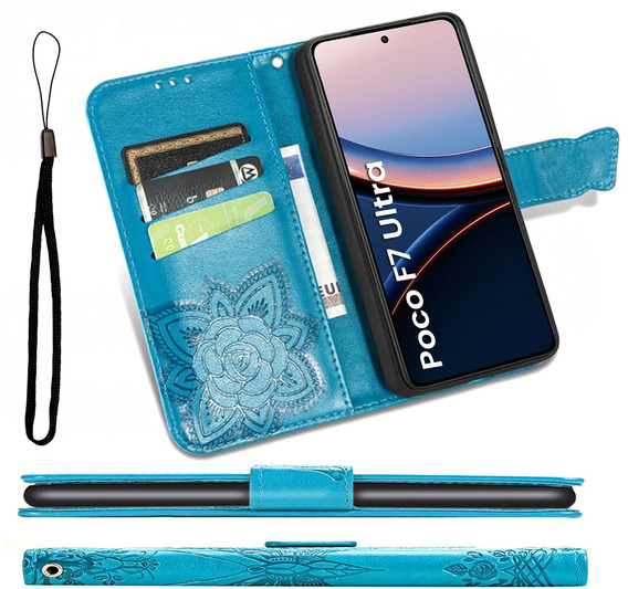 Klopové pouzdro pro Xiaomi Poco F7 Ultra, Butterfly, modré