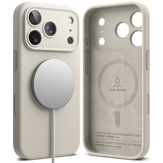 Pouzdro Ringke pro iPhone 17 Pro Max, silikonové magnetické pouzdro MagSafe, kámen
