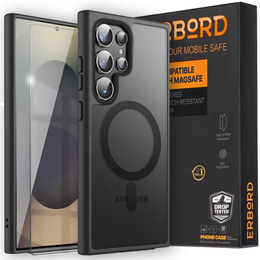 Pouzdro pro Samsung Galaxy S25 Ultra, pro MagSafe, ERBORD Matt Case, černý + sklo na displej