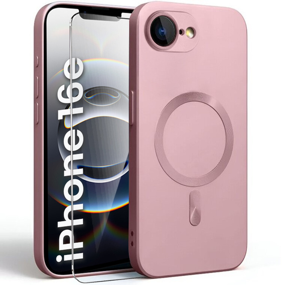 Pouzdro pro iPhone 16E, ColorMag, pro MagSafe, růžové + tvrzené sklo 9H
