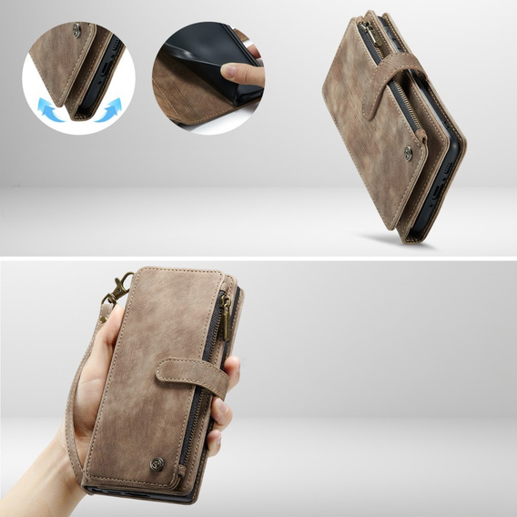 Pouzdro CASEME pro Samsung Galaxy A56 5G, Leather Wallet Cash and Card Slots, s poutkem, hnědé