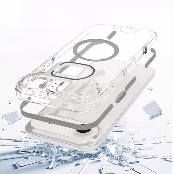 Pouzdro pro iPhone Air, pro MagSafe, se stojánkem, průhledné s šedými vložkami