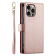 Klopové pouzdro pro iPhone 16 Pro Max, Wallet Zipper Pocket, růžové
