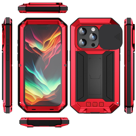 Pouzdro pro iPhone 15 Pro Max, R-JUST CamShield Slide, pancéřované, červené / černé