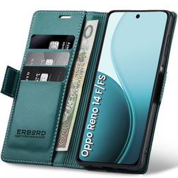 Pouzdro pro Oppo Reno 14 F / 14 FS, ERBORD Glossy Litchi, flipová peněženka, zelené