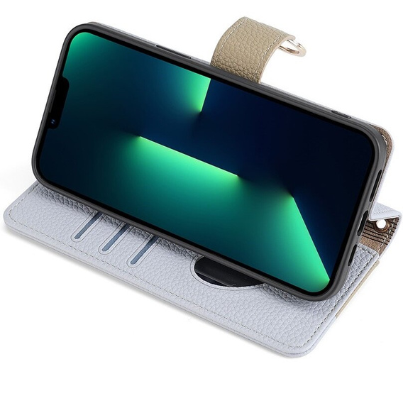 Flipové pouzdro Wallet Zipper Pocket pro iPhone 15 Pro, Wallet Zipper Pocket, se zrcátkem, modré