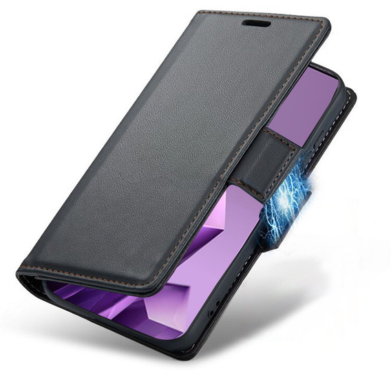 Pouzdro pro Infinix Note 50 Pro+, ERBORD Glossy Litchi, flipová peněženka, černé