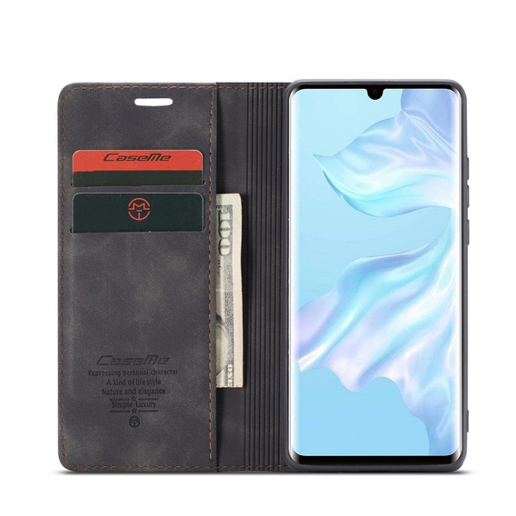 Pouzdro CASEME pro Huawei P30 Pro, Leather Wallet Case, černé