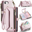 Pouzdro CASEME pro iPhone16E, RFID Leather Wallet, s popruhem přes rameno, růžové