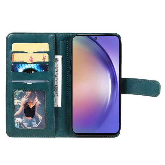 Pouzdro s klopou pro Samsung Galaxy A55 5G, 10 Card Slots Wallet, zelené