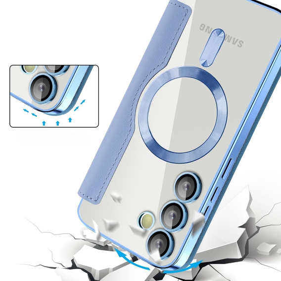Klopové pouzdro pro Samsung Galaxy S24 FE, RFID Wallet MagSafe CamShield, modré