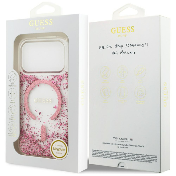Pouzdro GUESS Resin Bottom Glitter MagSafe pro iPhone 17 Pro