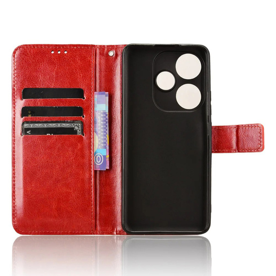 Klopové pouzdro pro Xiaomi Poco F6, Crazy Horse Wallet, červené