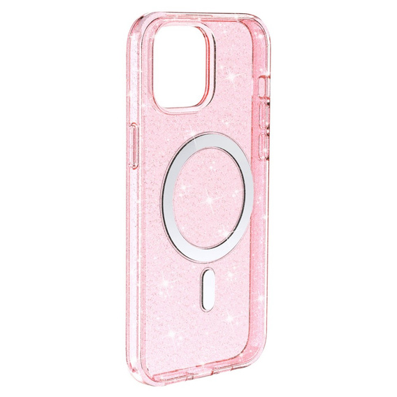 Pouzdro pro iPhone 14, Dropproof MagSafe Glitter, růžové