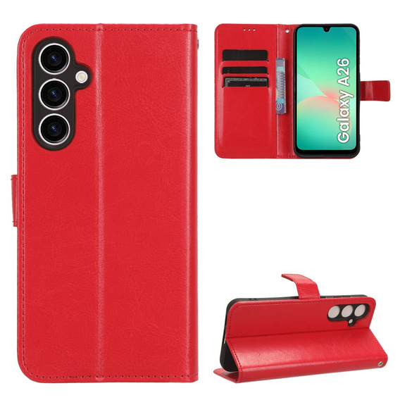 Klopové pouzdro pro Samsung Galaxy A26, Crazy Horse Wallet, červené