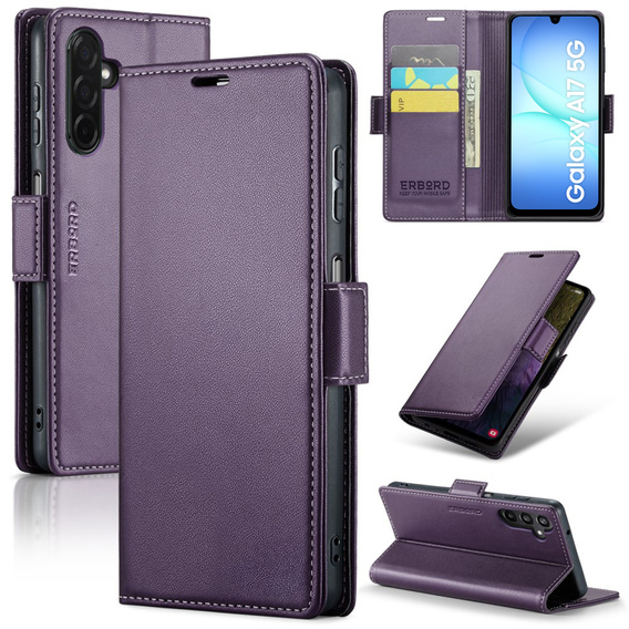 Pouzdro pro Samsung Galaxy A17 5G, ERBORD Glossy Litchi, flipová peněženka, fialové