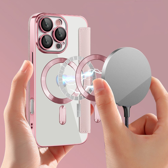 Klopové pouzdro pro iPhone 16 Pro Max, RFID Wallet MagSafe CamShield, růžové