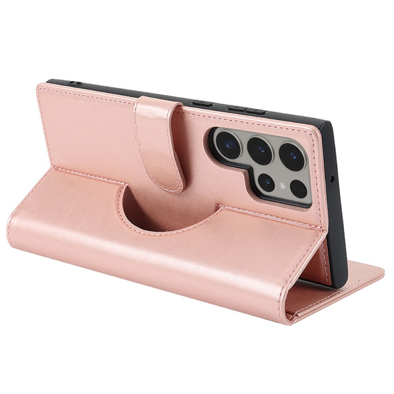 Klopové pouzdro pro Samsung Galaxy S23 Ultra, peněženka, pro MagSafe, růžové rose gold