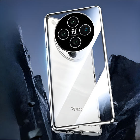 Pouzdro pro Oppo Find X8 Pro, Magnetic Dual Glass, stříbrné