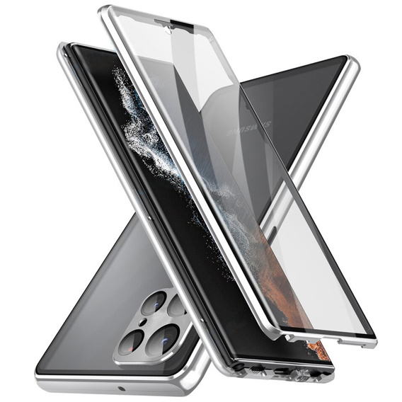 Pouzdro pro Samsung Galaxy S22 Ultra, Magnetic Dual Glass, stříbrné