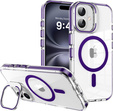 Pouzdro pro iPhone 17, pro MagSafe, se stojánkem, průhledné s fialovými vložkami