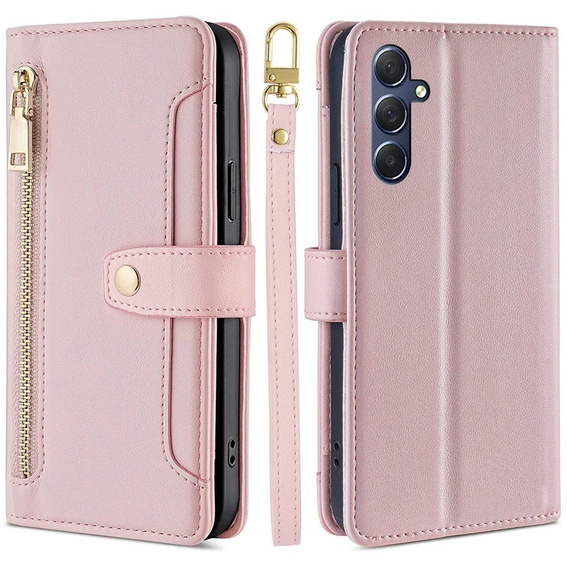 Klopové pouzdro pro Samsung Galaxy A16, Wallet Zipper Pocket, růžové