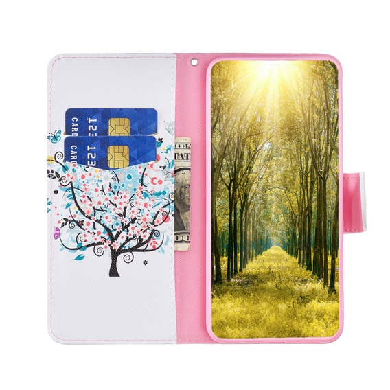 Klopové pouzdro pro Realme C53 4G, Wallet, colorful tree, bílé