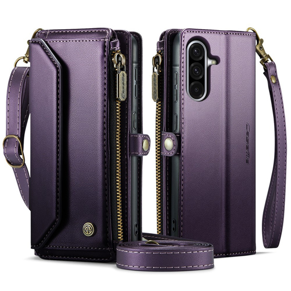Pouzdro CASEME pro Samsung Galaxy A56 5G, RFID Leather Wallet, s popruhem přes rameno, fialové