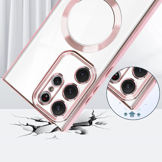 Pouzdro pro Samsung Galaxy S22 Ultra, MagSafe Hybrid, růžové rose gold