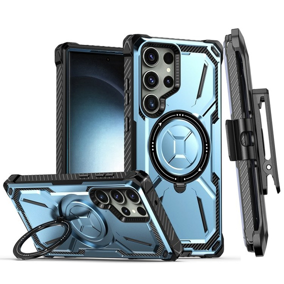 Pouzdro pro Samsung Galaxy S23 Ultra, Heavy Duty Ring Belt Clip, modré