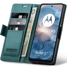 Pouzdro pro Motorola Moto G24 Power, ERBORD Glossy Litchi, flipová peněženka, zelené