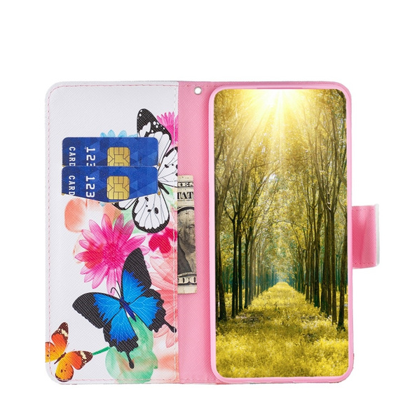 Klopové pouzdro pro Motorola Moto G53 5G / G23 / G13, Wallet, butterfly, bílé