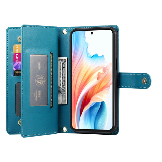 Pouzdro s klopou a kapsou na zip pro Samsung Galaxy A57 5G, modré
