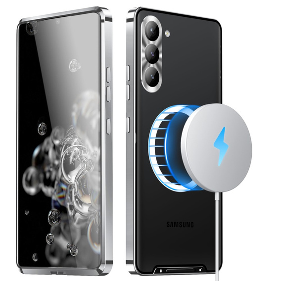 Ochranné pouzdro na fotoaparát pro Samsung Galaxy S23, CamShield MagSafe, průhledná / stříbrná