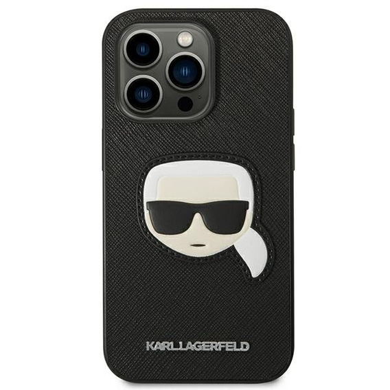 Pouzdro Karl Lagerfeld pro iPhone 14 Pro Max, Saffiano Karl's Head Patch, černé