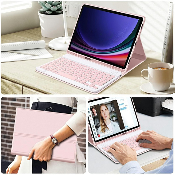 Pouzdro + klávesnice Samsung Galaxy Tab S9 FE, Leather Pen Slot, růžové rose gold