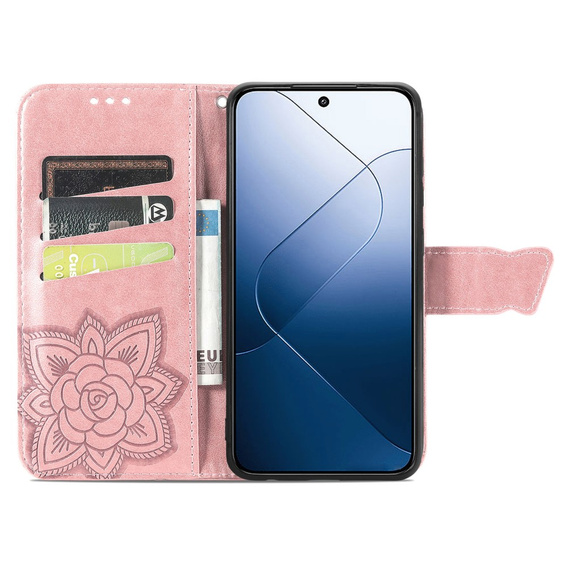 Klopové pouzdro pro Xiaomi 14T Pro, Butterfly, růžové rose gold