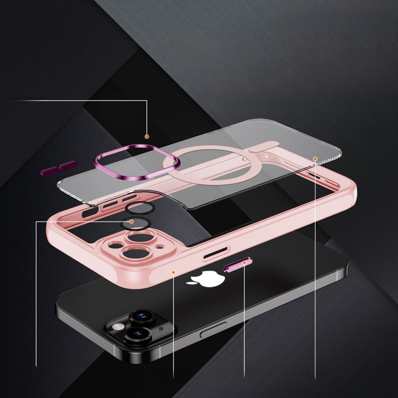Pouzdro pro iPhone 15, ERBORD Impact Guard, MagSafe, růžové